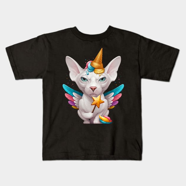 White Sphynx Cat Ice Cream Unicorn Kids T-Shirt by stonemask